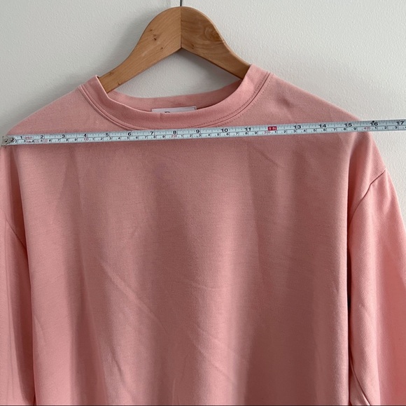 Pink Crew Neck Boxy Elbow Length Sleeve T-Shirt with Side Slit One Size - Picture 3 of 6